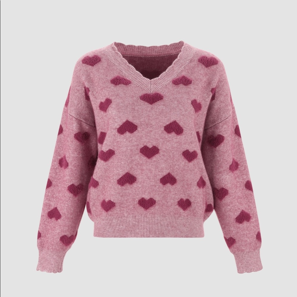 Cider Women’s V-neck Heart Pattern Sweater